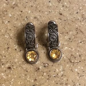 😍925 Silver Hoop Earrings w/ Citrine Stones😍NWOT